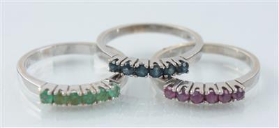 Rubin-Saphir-Smaragd Vorsteckringe - Antiques, art and jewellery