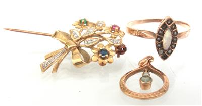 1 Ring, 1 Brosche, 1 Angehänge - Antiques, art and jewellery