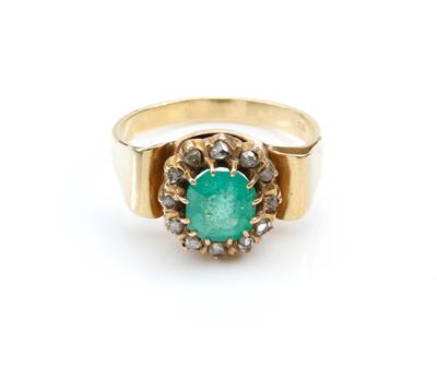 Smaragd-Diamantrautendamenring um 1900 - Kunst, Antiquitäten und Schmuck