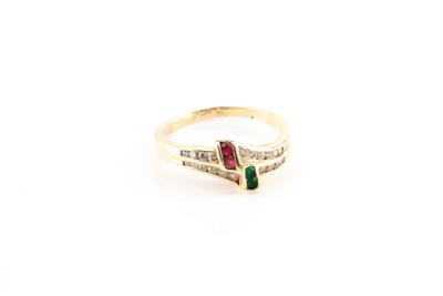 Brillant-Rubin-Smaragddamenring - Arte, antiquariato e gioielli