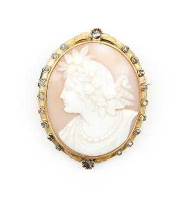 Camee-Diamantrautenbrosche um 1900 - Kunst, Antiquitäten und Schmuck online auction