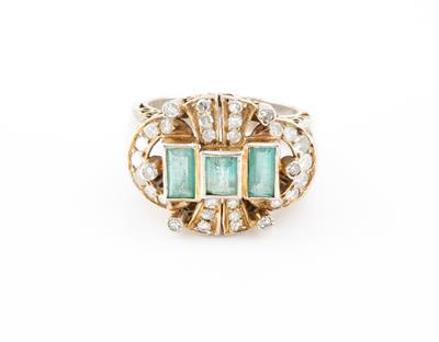 Diamant Smaragddamenring - Antiques, art and jewellery