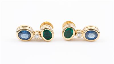 Saphir Smaragd Brillantohrgehänge - Arte, antiquariato e gioielli