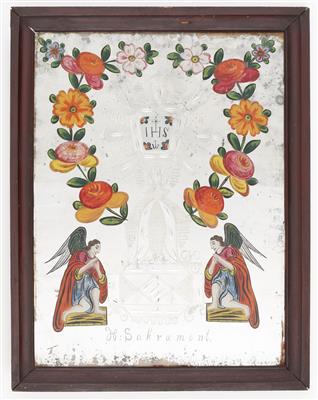 2 Spiegelhinterglasbilder Nordböhmen 19. Jh. - Kunst, Antiquitäten und Schmuck