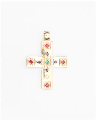Brillant Rubin Smaragd Saphir Kreuz - Umění, starožitnosti, šperky