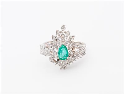 Smaragd-Diamantdamenring - Arte, antiquariato e gioielli