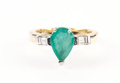 Diamant-Smaragd Damenring - Antiques and art