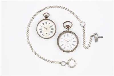 1 Schlüsseltaschenuhr, 1 Taschenuhr um 1900 - Jewellery, watches and silver