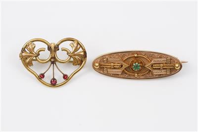1 Smaragdbrosche um 1900 - Jewellery, watches and silver