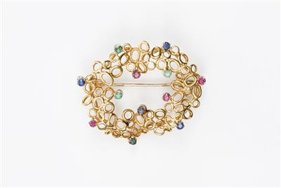 Rubin-Saphir-Smaragdbrosche - Jewellery, watches and silver