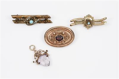 3 Broschen, 1 Angehänge um 1900 - Schmuck, Uhren und Silber