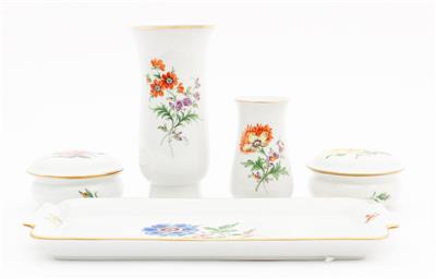 2 Vasen, 2 Deckeldosen, 1 rechteckige Vorlegeplatte - Antiques and art