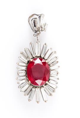 Brillant Diamant Rubinanhänger, zus. ca. 8,70 ct - Klenoty a náramkové
