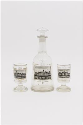 1 Stöpselflasche, 2 Fußbecher Südböhmen 19. Jh. - Antiques and art