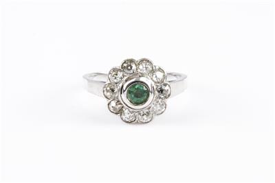 Altschliffbrillant Smaragdring zus. ca. 1,35 ct - Jewellery and watches