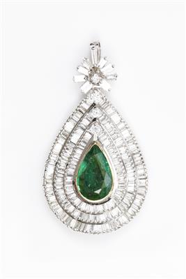 Smaragd Brillant Diamant Anhänger, zus. ca. 9,30 ct - Klenoty a náramkové