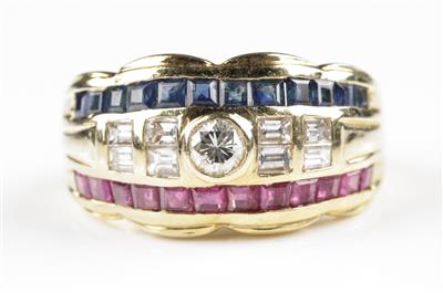 Brillant Diamant Saphir Rubinring, zus. ca. 1,50 ct - Jewellery and watches
