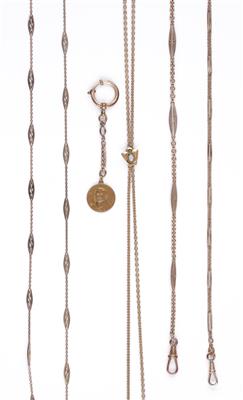 1 Schuberkette, 2 Uhrketten, 2 Halsketten um 1900 - Gioielli e orologi