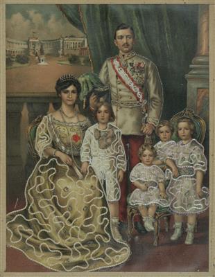 Stickbild, Kaiser Karl I. von Österreich mit seiner Familie, um 1916 - Bilder