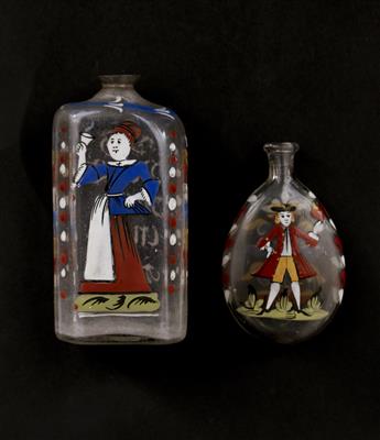 Branntweinflasche und Beutelflasche, Alpenländisch 2. Hälfte 18. Jahrhundert - Kunst und Antiquitäten