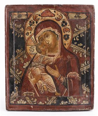 Russische Ikone, Darstellung der Gottesmutter von Wladimir, 19. Jahrhundert - Arte e antiquariato
