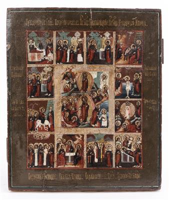 Russische Ikone, Ostern und die 12 Hochfeste, 19. Jahrhundert - Umění a starožitnosti