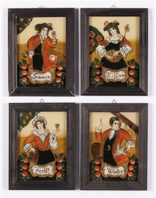 4 Hinterglasbilder "Die vier Jahreszeiten" in barocker Art,20. Jahrhundert - Antiques and art