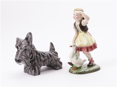 2 Zierfiguren: Gänseliesl und Foxterrier - Arte e antiquariato