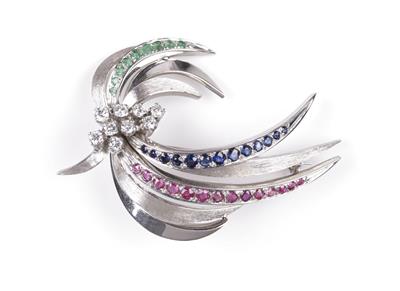Brillant Saphir Rubin Smaragdbrosche - Jewellery and watches
