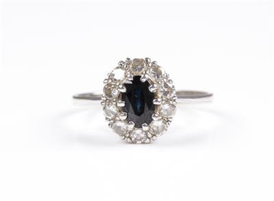 Brillant Saphirring, Brillanten zus. ca. 0,50 ct - Schmuck und Uhren