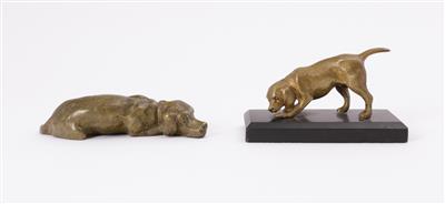 2 Bronzeskulpturen: Hunde, um 1900 - Umění a starožitnosti
