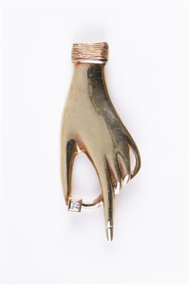Brillantbrosche Hand, ca. 0,10 ct - Jewellery and watches