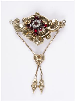 Granat Griesperlenbrosche um 1900 - Schmuck und Uhren