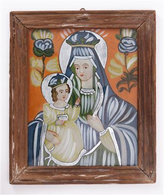 Hintergolasbild "Madonna mit Christuskind", 19. Jahrhundert - Kunst und Antiquitäten
