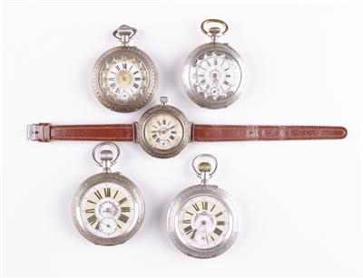 4 Taschenuhren 1 Armbanduhr - Armband- und Taschenuhren