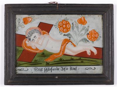 Hinterglasbild "Das schlafende Jesukind", frühes Sandl, 1. Hälfte 19. Jahrhundert - Antiques and art