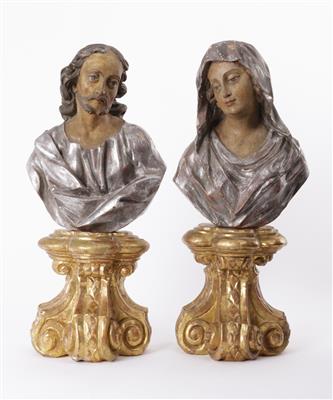 Paar Heiligenbüsten auf Postamenten - Christus und Hl. Maria, Oberösterreich, 18. Jahrhundert - Arte e antiquariato