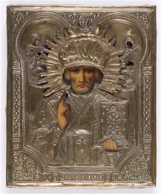 Russische Ikone "Hl. Nikolaus von Myra", Ende 19. Jahrhundert - Antiques and art