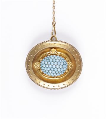 Ovale Türkisbrosche um 1900 - Jewellery and watches