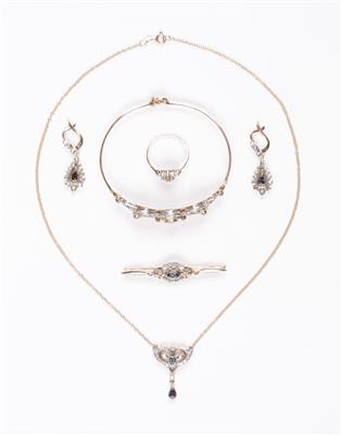 Diamantrauten Saphir Schmuckset zus. ca. 1,20 ct - Jewellery and watches