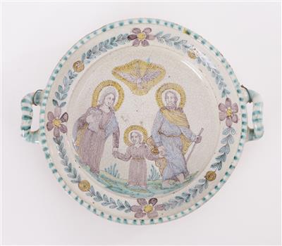 Doppelhenkelschüssel "Heilige Familie", Gmunden, 19. Jahrhundert - Kunst und Antiquitäten