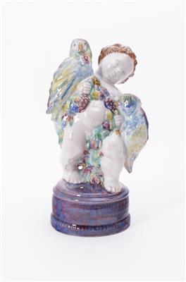 Putto mit Papageien und Trauben, Entwurf Leo Miller, Radstädter Kunstkeramik - Antiques and art