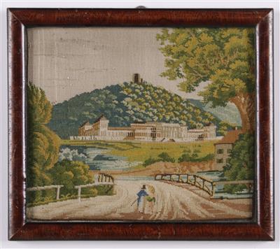 Petit-Point Stickbild, "Weilburg in Baden", um 1900 - Bilder