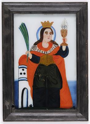 Hinterglasbild "Heilige Barbara", 20. Jahrhundert - Dipinti