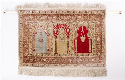 Hereke Seidenteppich, ca. 45 x 70 cm, Nordwestanatolien (Türkei), 2. Hälfte 20. Jhd. - Antiques and art