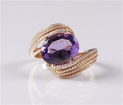 Brillant Amethystring Brillanten zus. 0,90 ct - Arte e antiquariato