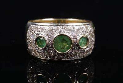 Brillant Smaragdring zus. ca. 0,80 ct - Antiques and art
