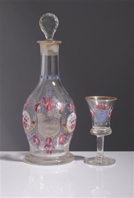 Karaffe mit Stöpsel und Likörglas, Oberschwarzenberg in Südböhmen, 19. Jahrhundert - Antiques and art