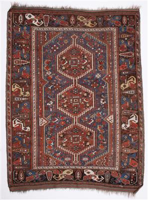 Antiker Khamseh Teppich, ca. 204 x 156 cm, Südpersien (Iran), um 1900 - Antiques and art