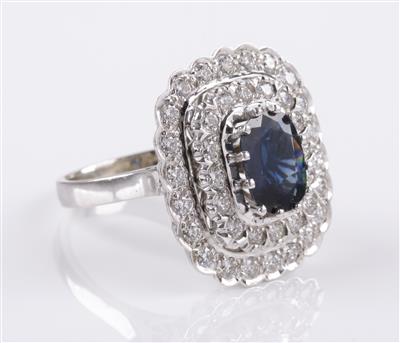 Brillant Saphirring, Brillanten zus. ca. 1,40 ct - Schmuck & Uhren